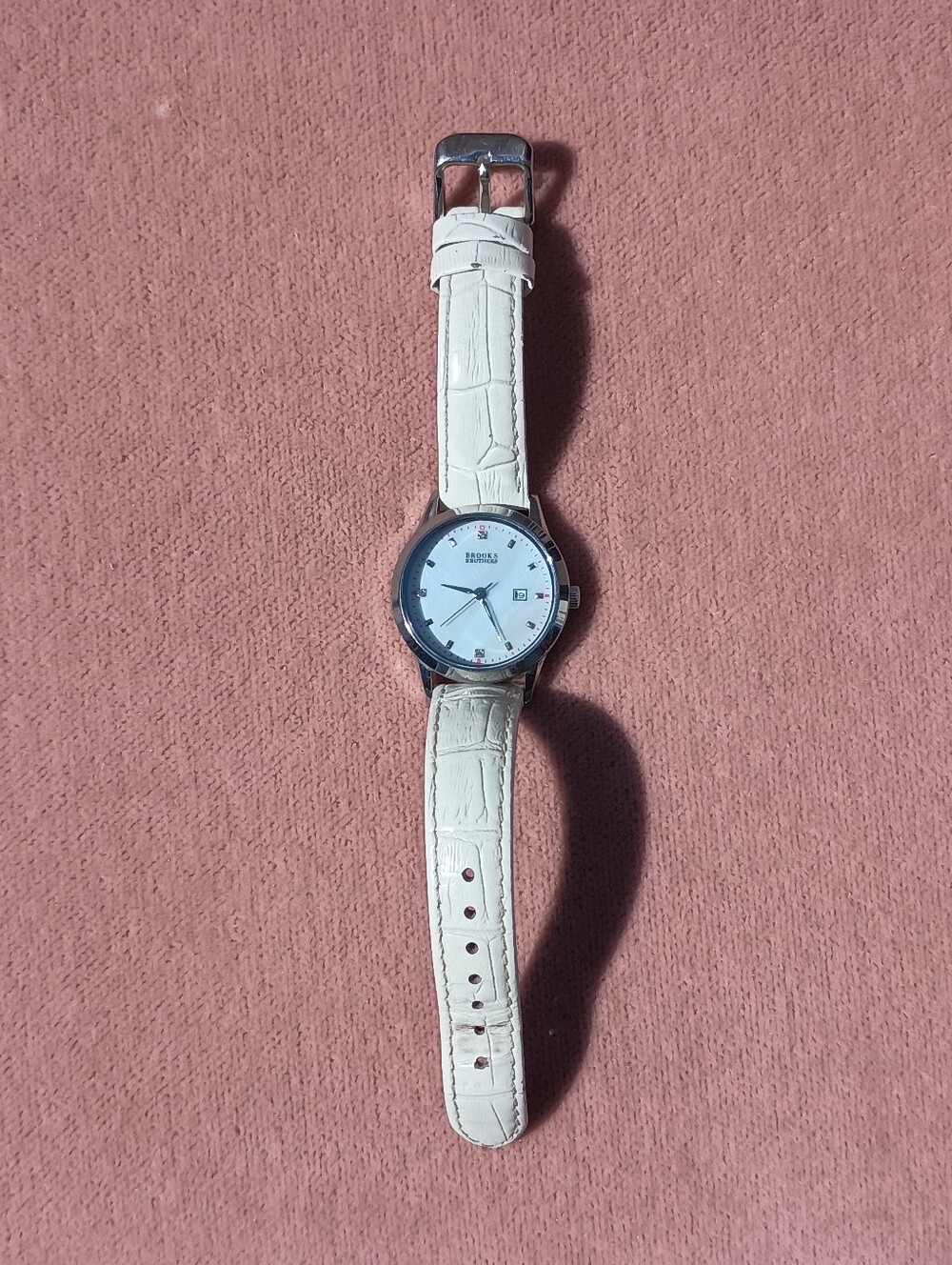 Classic White Leather Strap Women's Brooks Brothers Watch